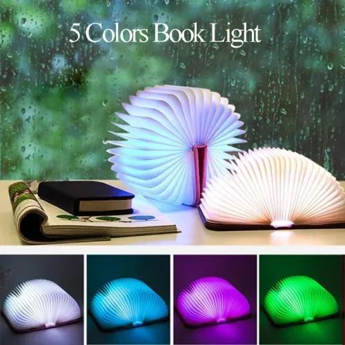 5 colors, automatic color changing, 3D Folding Creative LED Night Light RGB Color USB Recharge Wooden Book Light