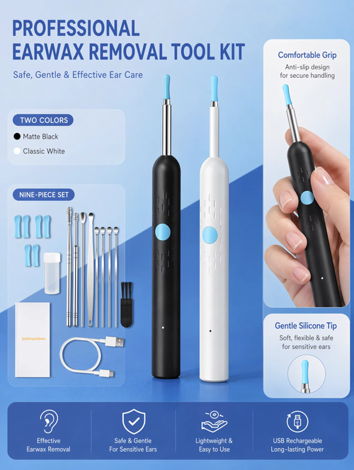 Wireless Visual Ear Cleaner 8MP HD Camera, WiFi Ear Pick Otoscope, 360° Ear Wax Removal Tool , for iPhone Android