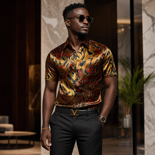 Tiger-print short-sleeve summer shirt