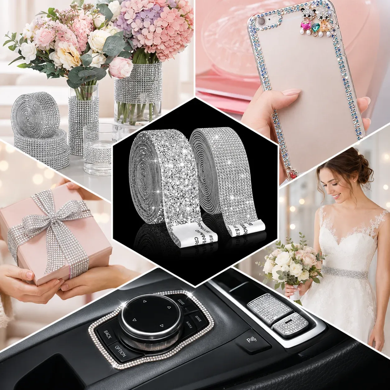 DIY Rhinestone Sticker Tape Self-Adhesive Glitter Crystal Gem Ribbon Trim for Car Shoes Clothes Decor Sparkle Accessory Trim