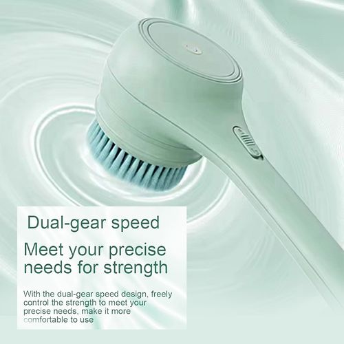 Rechargeable electric shower brush with long handle and 5 rotating brush heads