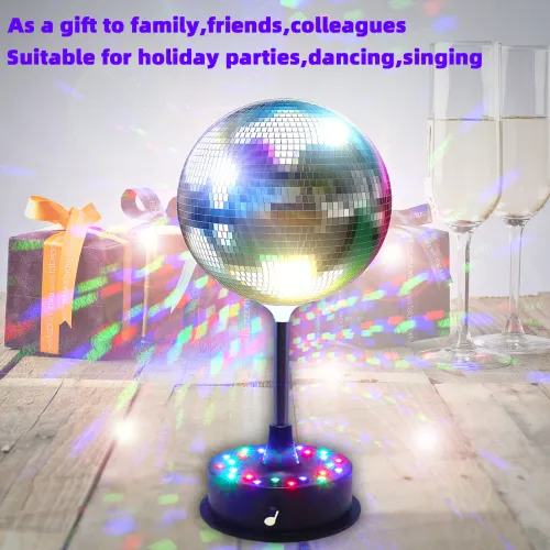 6 Inch Rotating Mirrors Disco Ball Light 5RPM-9RPM Adjustable Rotary Motor Base 24 RGB LED Mood Lights （USB Battery Powered)