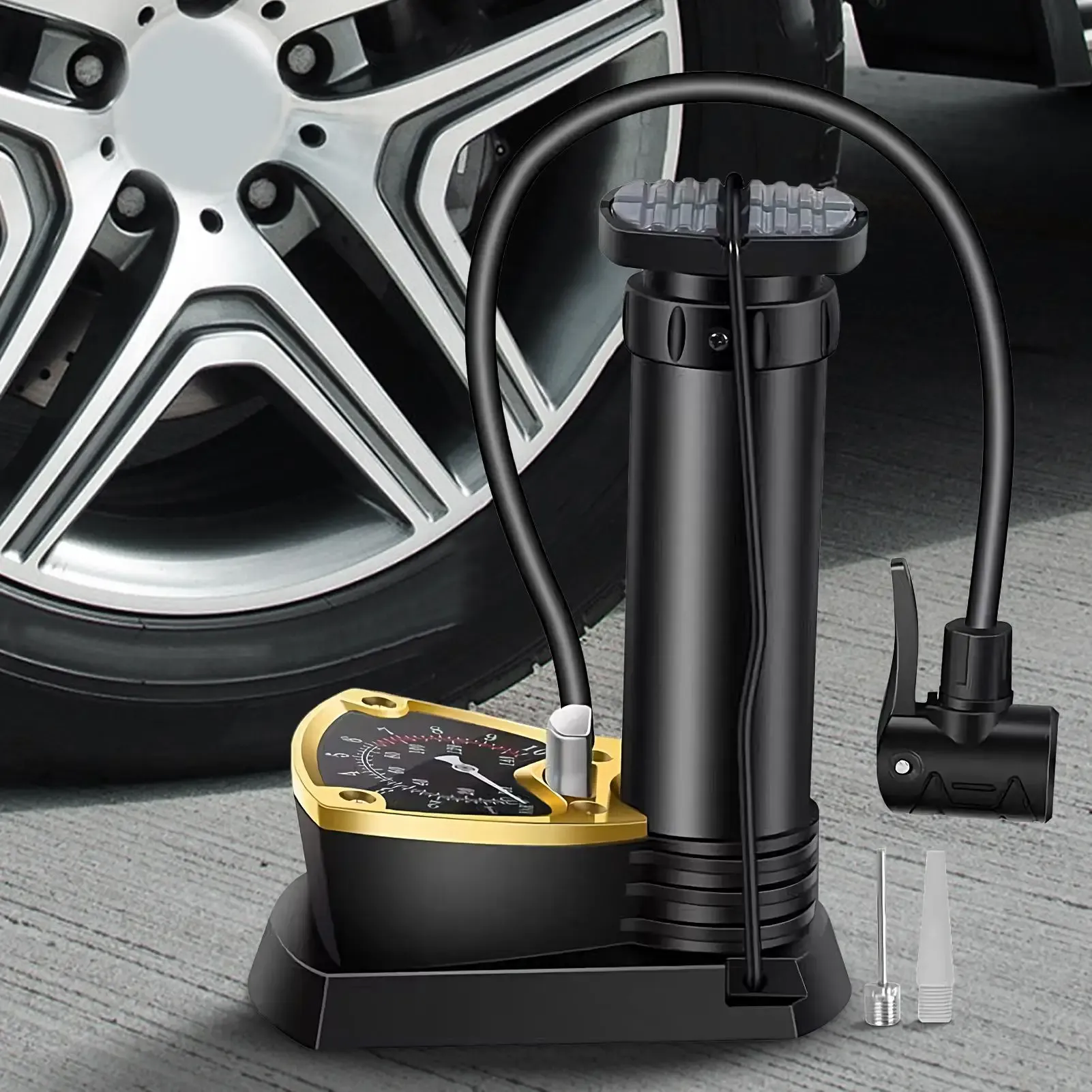 Bike Foot Pump Lightweight Car Foot Inflator With Pressure Gauge Portable Bike Tire Compressor for Sedan Motorcycle Pickup