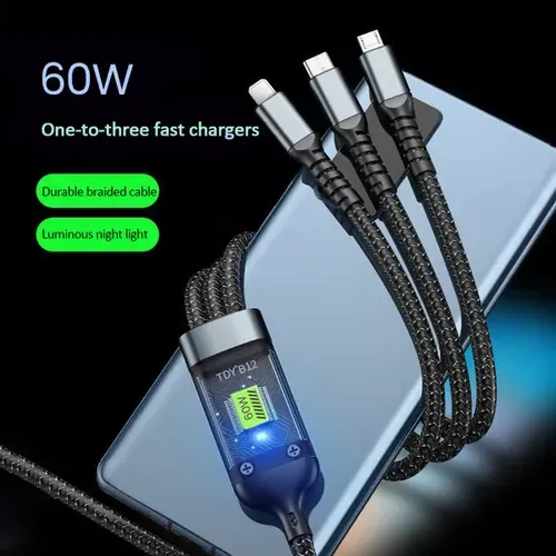 Transparent Luminous Charging 3-in-1 Data Cable