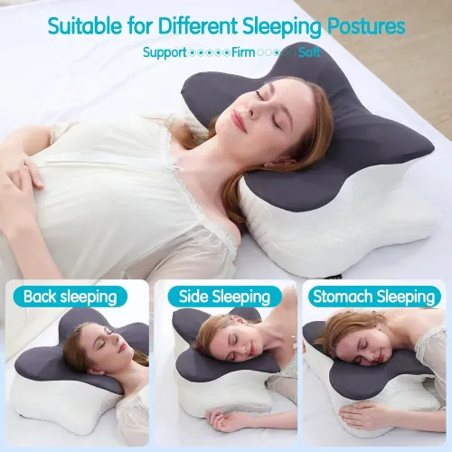 Adjustable Cervical Pillow, Contour Memory Foam Neck Pillow with Cooling Case for Side Back Stomach Sleepers, Ergonomic Support