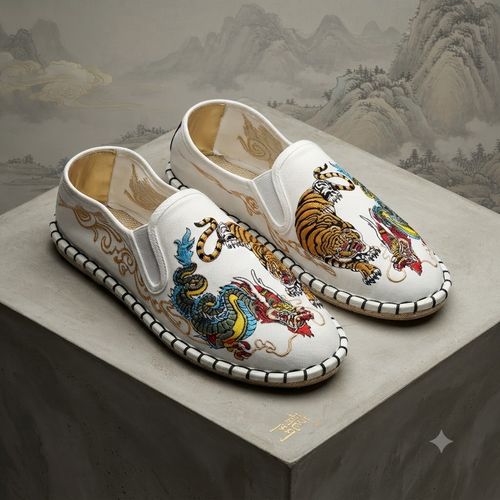Classic Chinese Embroidered Men's Flats Shoes Slip on Casual Canvas Shoes Black Comfortable Loafers Flats Men mocasines hombre