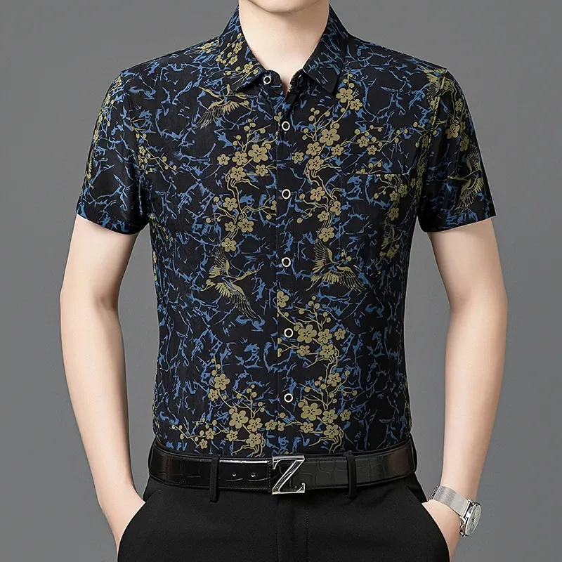 Floral Business-Casual Ice Silk Shirt