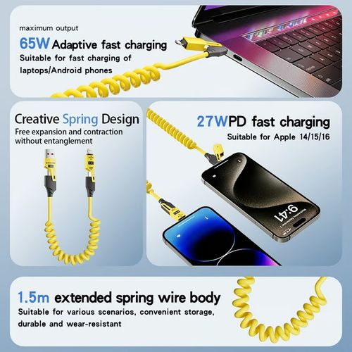 4 PCS - 4 in 1 Spring Fast Charging Cable4PCS