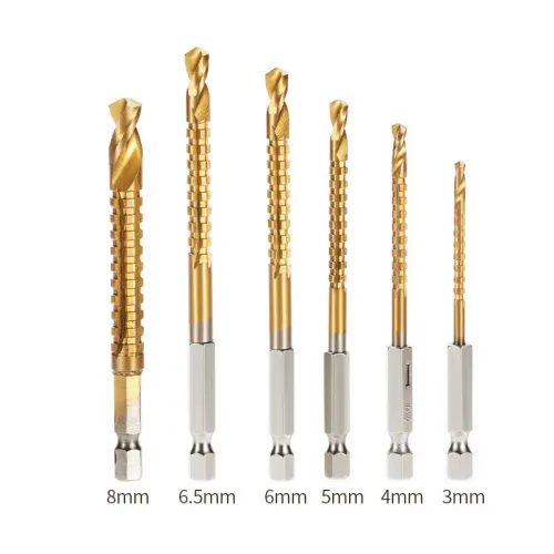 6Pcs HSS Twist Drill Bits Set 3-8mm Serrated Grooving Cutting Tap Spiral Saw Wood Metal Plastic Hole Saw Titanium Drill Tools