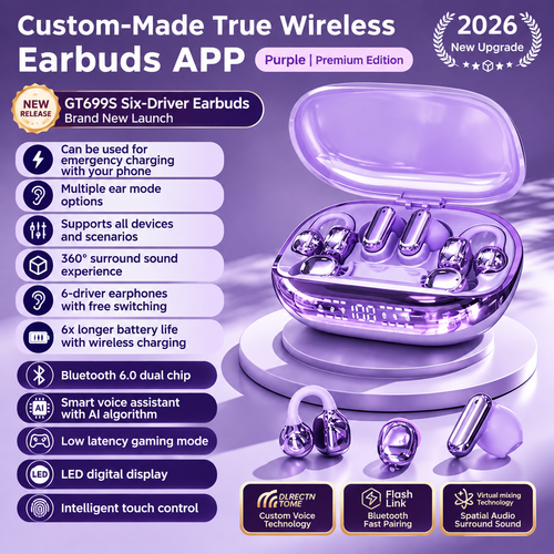 3-IN-1 Chargeable Wireless Audio Headset Combo - Portable Stereo Headphones with Power Bank Case, 6-Piece Electronic Set (In-Ear, Clip-On, Sleep) for Calls Gaming