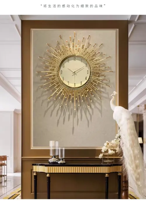 light luxury sun wall clock living room decoration atmosphere high sense clock wall hanging creativity