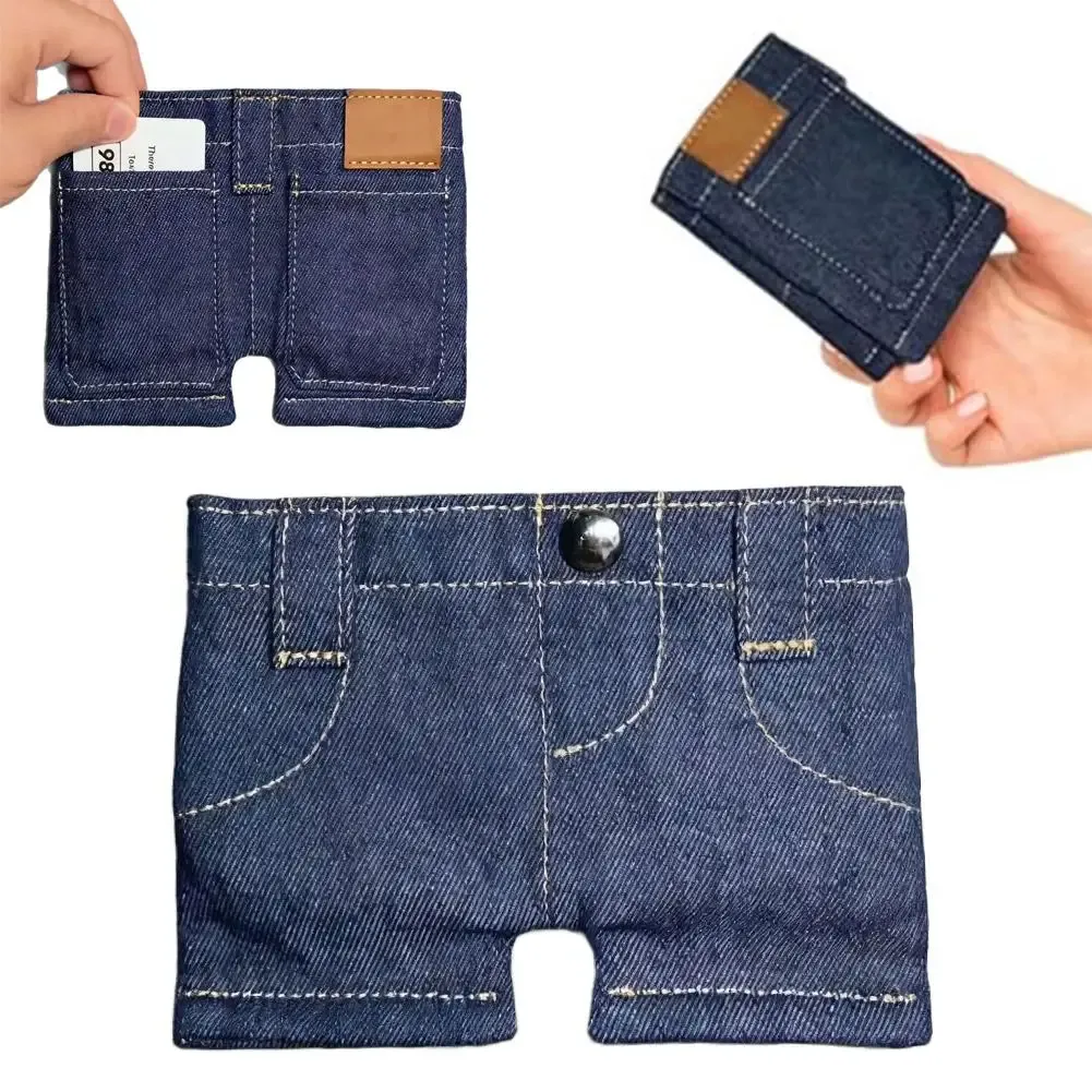 Pocket Pants Mini Jeans Wallet,Foldable Jeans Shaped Change Bag Card Holder Wallets Unique Mini Jeans Coin Purse Card Holder