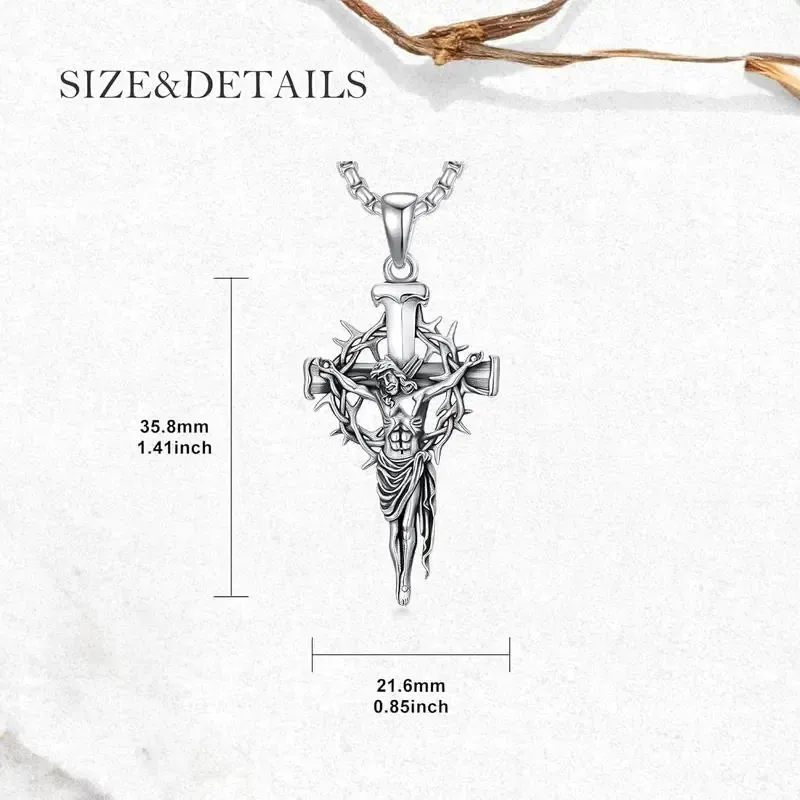 Vintage Thorn Halo Cross Pendant Necklace