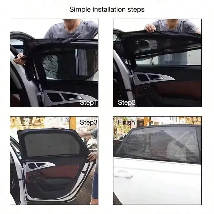 4pcs Universal Car Sunshade Curtain Set Heat Insulation Mosquito Net High Density Privacy Blackout Window Sun Protection