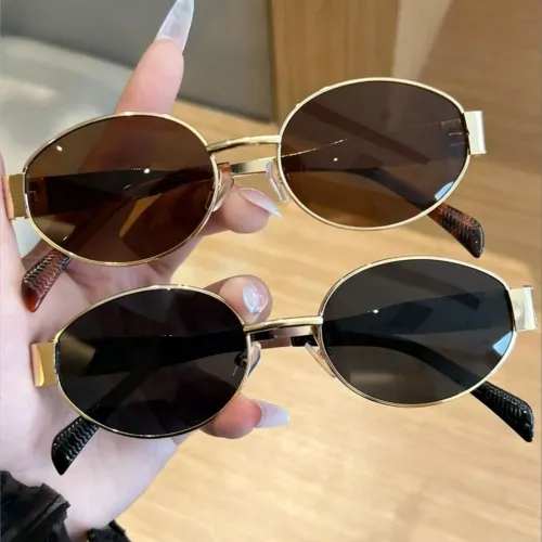 Summer Women's Fashion Sunglasses Oval Diamond Metal Frames Vintage Bohemian Style