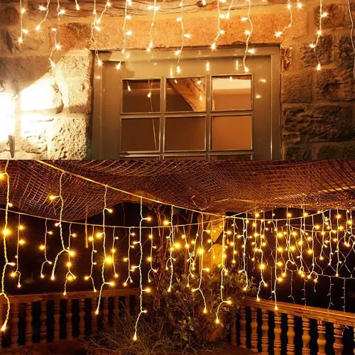 6M 96Leds Solar lcicle string Lights 8 Lighting Modes Outdoor Eaves Decoration