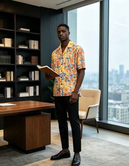 Sophisticated  Floral Print Short Sleeve Shirt