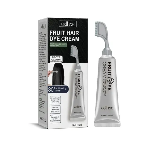 Hair Dye Cream with Comb Long Lasting Cover Gray White Hairs Pure Plant-Based Hairdye Fruit Black Hair Cream