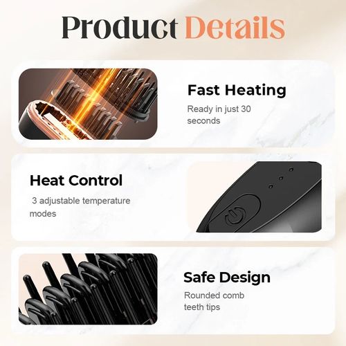 Cordless Hair Straightener Comb – 3-Temp & Anti-Scald Design