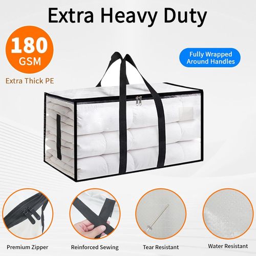 Quilt Organizer Bag Foldable Transparent Large Capacity Woven Closet Sort Waterproof Double Zipper Portable Storage for Clothes