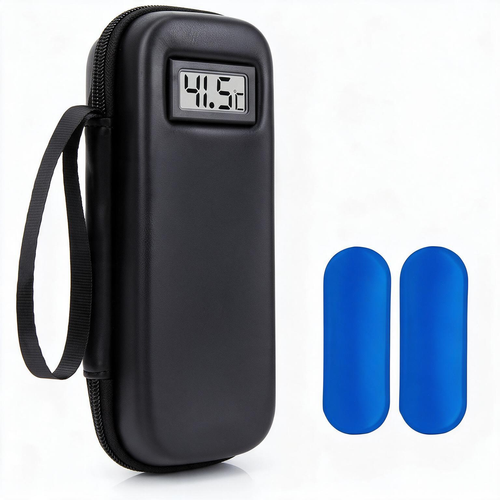 Insulin Cooler Travel Case with Temperature Display-The images show temperatures in Fahrenheit, but the actual product displays temperature in Celsius.