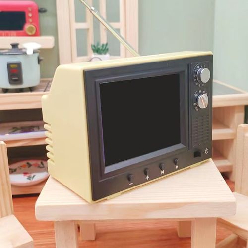 Dollhouse Miniature Furniture Items New Second generation Retro Mini TV Can Be Played Cartoon Toy Television Toys Playable Video