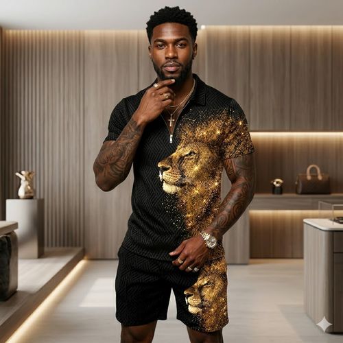 Men's Printed Polo Shirt Set — Collared, Short-Sleeve, Pullover Casual T-Shirt
