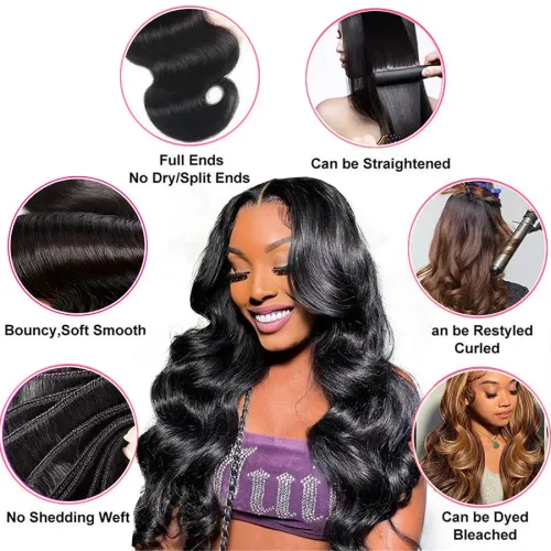 Body  3 PCS Wave Bundles Human Hair Brazilian Hair Weave Bundles Natural Black Human Hair Extensions 3 PCS