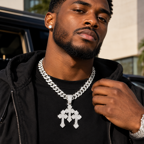 Iced Out Stacked Crosses Pendant Necklaces for Men With 13mm Cuban Chain Hip Hop Cross Rhinestone Jewelry pendant Gift