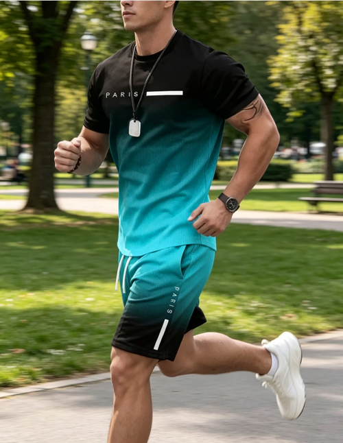 Men's Gradient Color T-Shirt & Shorts Set