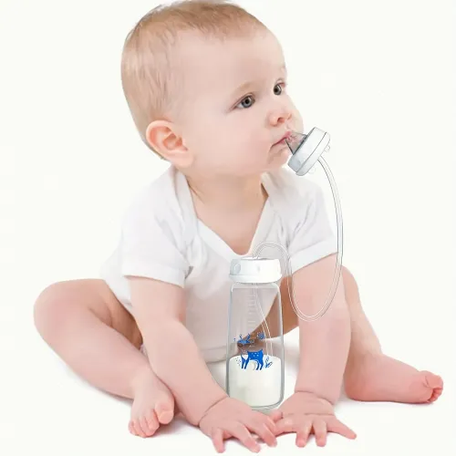 8oz 240ml Normal-Neck Baby Bottle with Straw Brush,Hands-Free PP Feeding Bottle Set-Makes Feeding Easy
