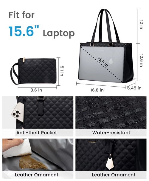 Premium 15.6 Inch Laptop Insulated Lunch Compartment Quilted Large Capacity Crossbody Bag for Women Business Work