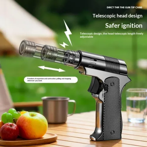 Blue Flame Torch Cigar Lighter 7CM Retractable Flame Outlet Safety Lock Ignition Cycle Inflation Outdoor