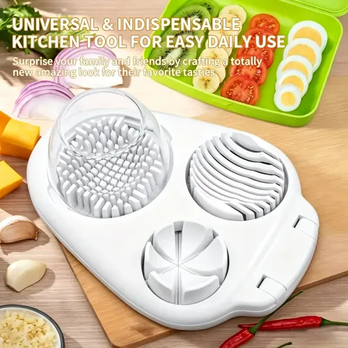 3 in 1 Stainless Steel Egg Slicer with 3 Slice Modes for Boiled Eggs Fruit Vegetable Kitchen Cutting Tool