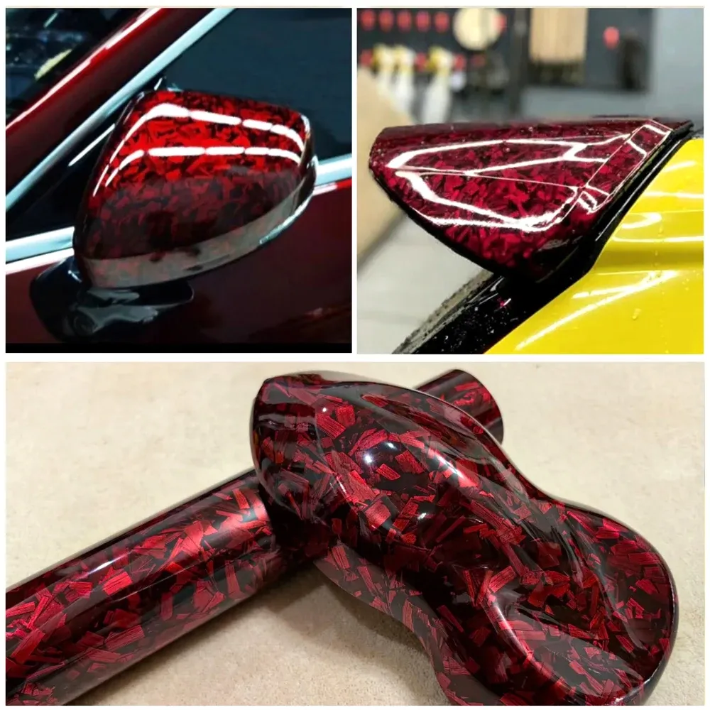 High Glossy Forged Carbon Fiber Vinyl Film Red Crystal Self-Adhesive Wrap Foil Car Motorcycle Hood Sticker Decal Auto Accessorie