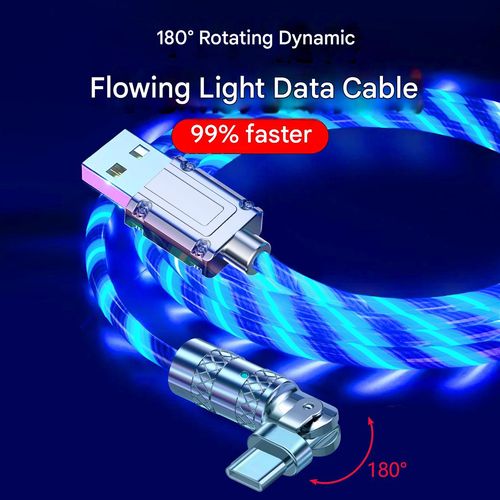 ⚡ 120W Fast Charging, 540° Rotating Flowing Light USB Type-C Charging & Data Cable