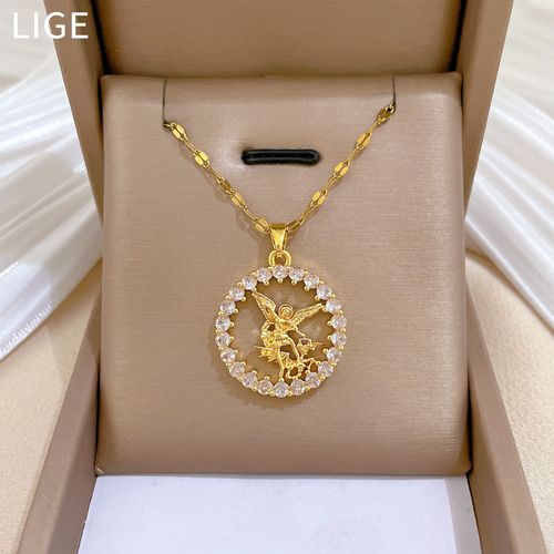 Greek Goddess Pendant Necklace Gold Plated Stainless Steel Chain Vintage Angel Lucky Jewelry