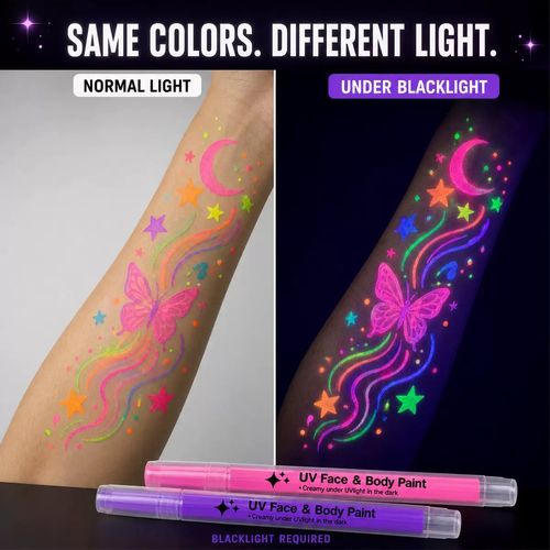 12 Colors Glow Face Paint Markers Black Light Reactive Non-Toxic UV Neon Face Paint Water-Based Easy Wash Off Washable Makeup