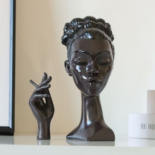 Elegant Women Head Incense Burner Black Women Face Resin Incense Stick Holder With 60Pcs Incense Cones for Room Bedroom Office