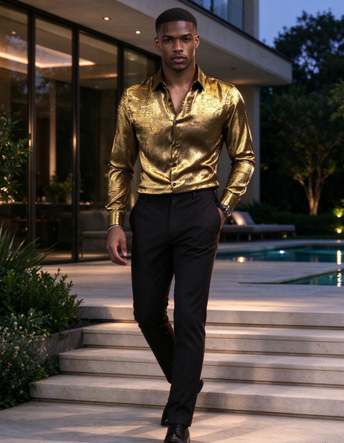 Shiny Gold Formal Casual Shirt