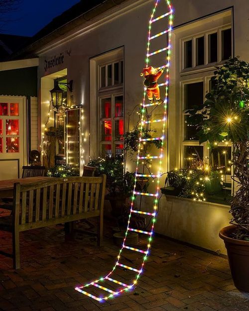 Santa Claus climbing ladder lights, colorful lights, Christmas tree wall decoration lights
