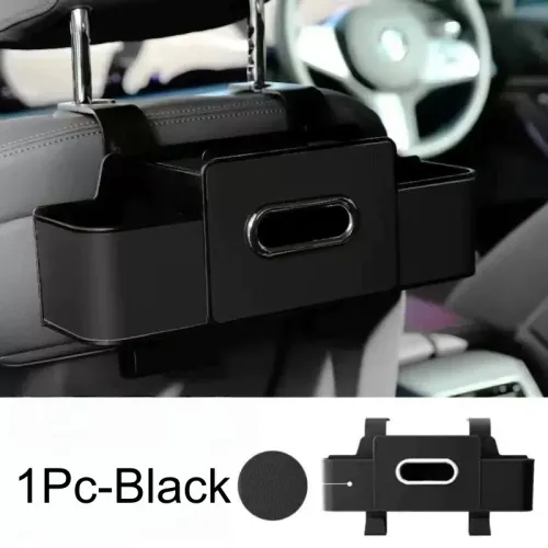 Car Seat Back Multifunctional Storage Box, Car Seat Back Tissue Box, with Water Cup Holder and Phone Holder. 2-in-1 Storage Rack