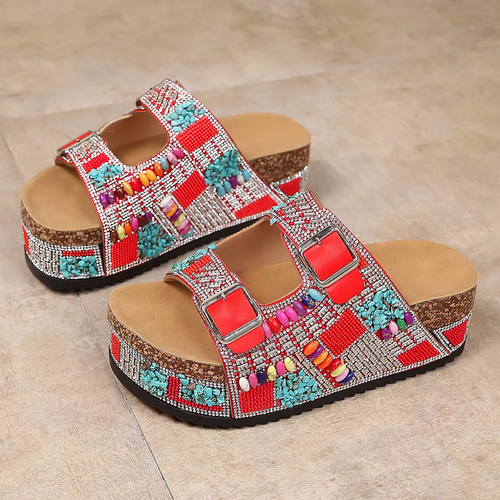 Women's Rhinestone Double Buckle Thick Sole Sandals – Fashionable Summer Shoes