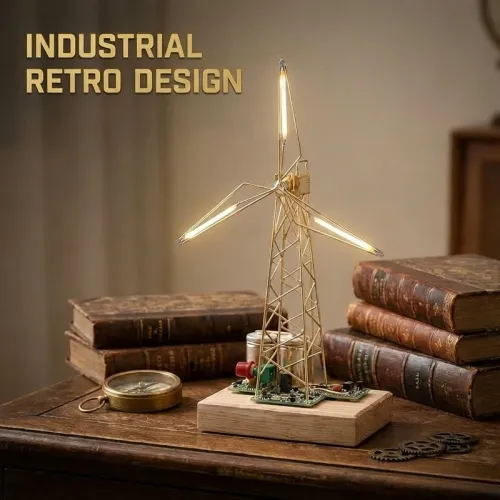 DIY Craft Kits Mechanical Art Nightlight for Adults Anti Glare Windmill Rotating Desk Lamp for Bedside Dorm Room Women Gift