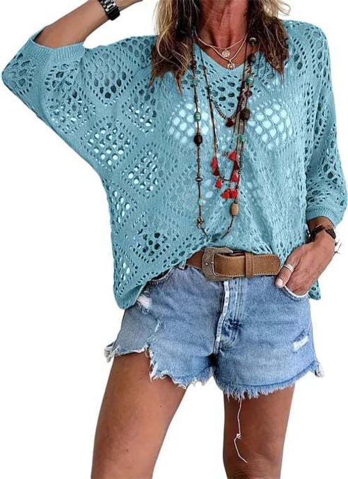 🥰Summer Sale-50% OFF💛Womens Bohemian-Inspired Beige Crochet Top With V-Neck