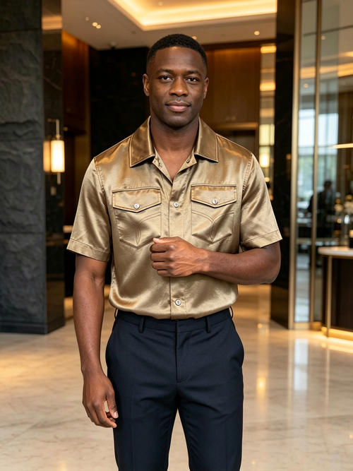 Gold satin high-end business casual men's clothing