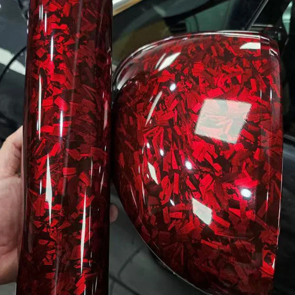 High Glossy Forged Carbon Fiber Vinyl Film Red Crystal Self-Adhesive Wrap Foil Car Motorcycle Hood Sticker Decal Auto Accessorie