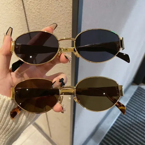 Summer Women's Fashion Sunglasses Oval Diamond Metal Frames Vintage Bohemian Style