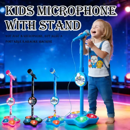 Kids Karaoke Microphone with Stand Educational Toy Brain-Training Music Gift for Boys Girls