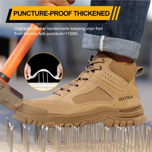 Safety Work Boots Anti-Scald Steel Toe Anti Smash Anti Puncture Wear Resistant Suede Protective Shoes Size 36-46
